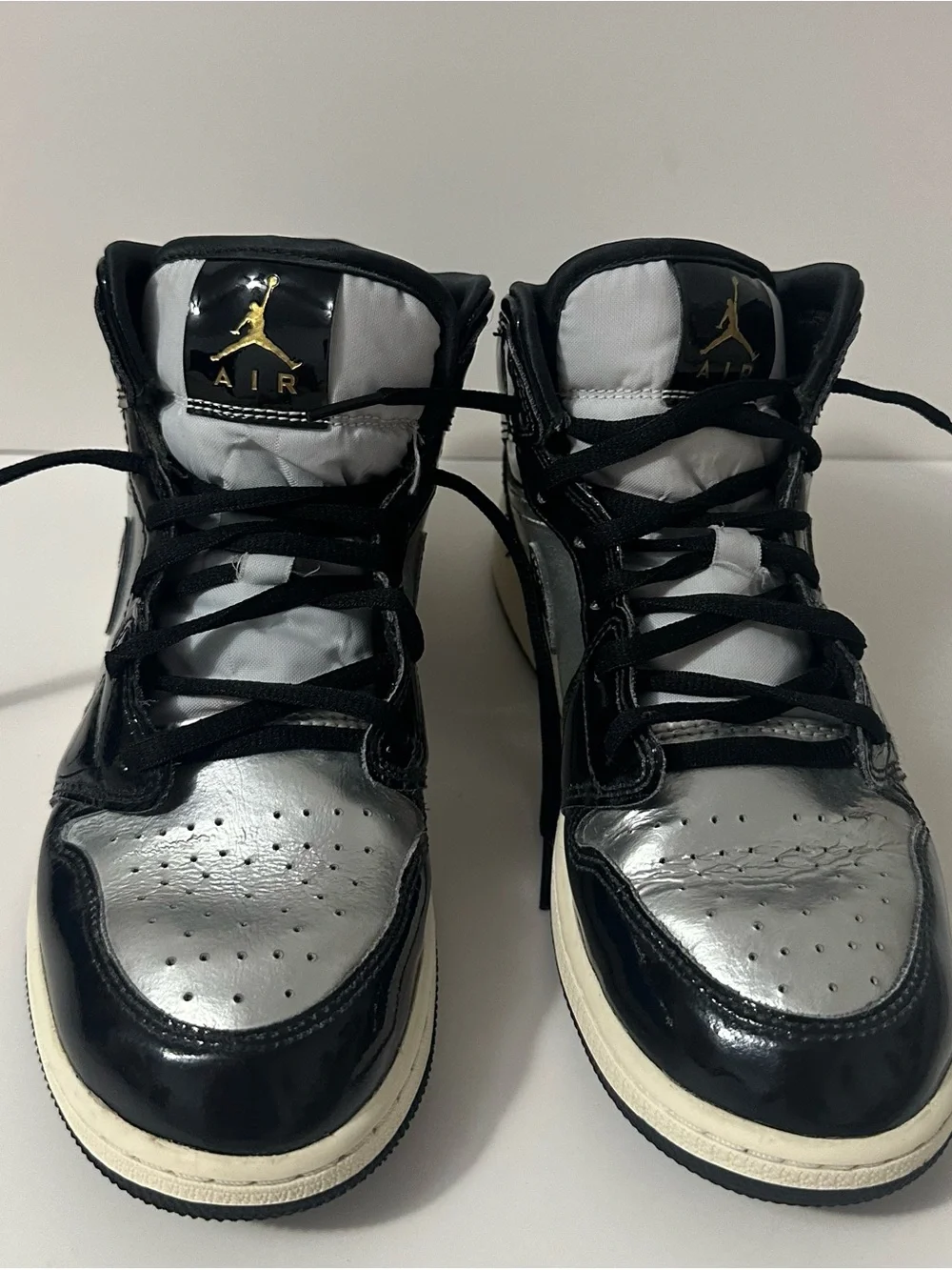 Jordan Kids' Black and Silver High-Top Sneakers with Gold Jumpman
